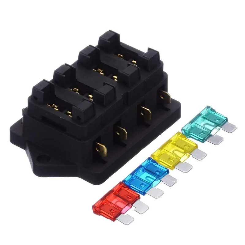 1 Stück 4-Wege-Sicherungskasten DC 12 V 24 V 40 A Schaltung Autoanhänger Auto Blade Fuse Box Blockhalter ATC ATO Sicherungshalter mit 4 Sicherungen