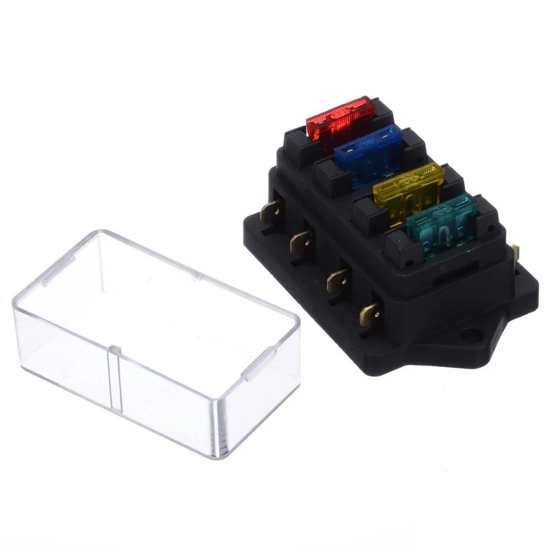 1 Stück 4-Wege-Sicherungskasten DC 12 V 24 V 40 A Schaltung Autoanhänger Auto Blade Fuse Box Blockhalter ATC ATO Sicherungshalter mit 4 Sicherungen
