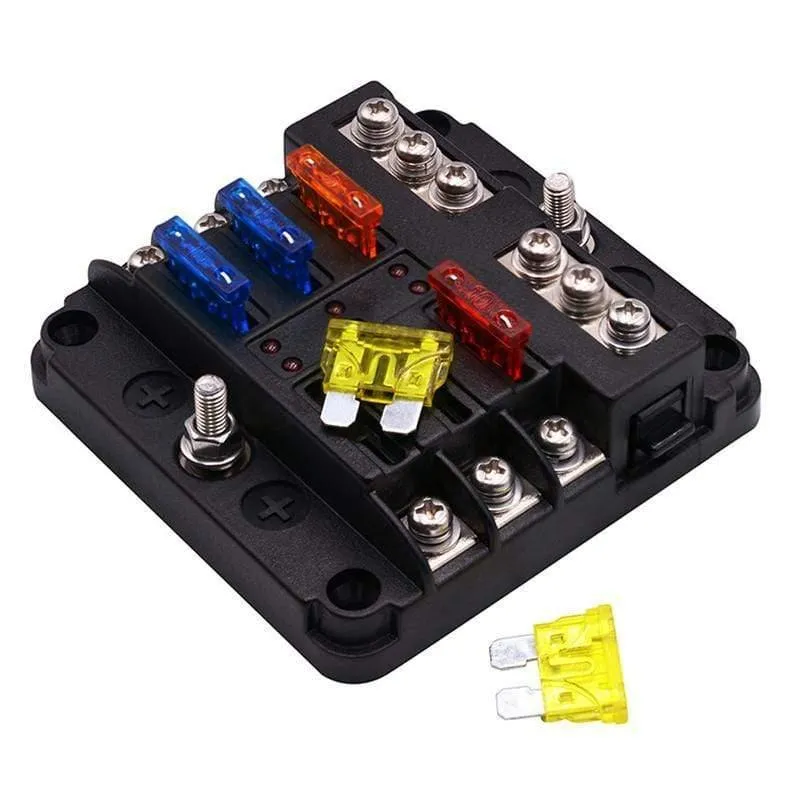 6Way 12V 24V Auto Car Stromverteilungsblatt Sicherungshalter Box Block Panel Board Sicherungskasten mit LED-Anzeige 1 in und 6 out