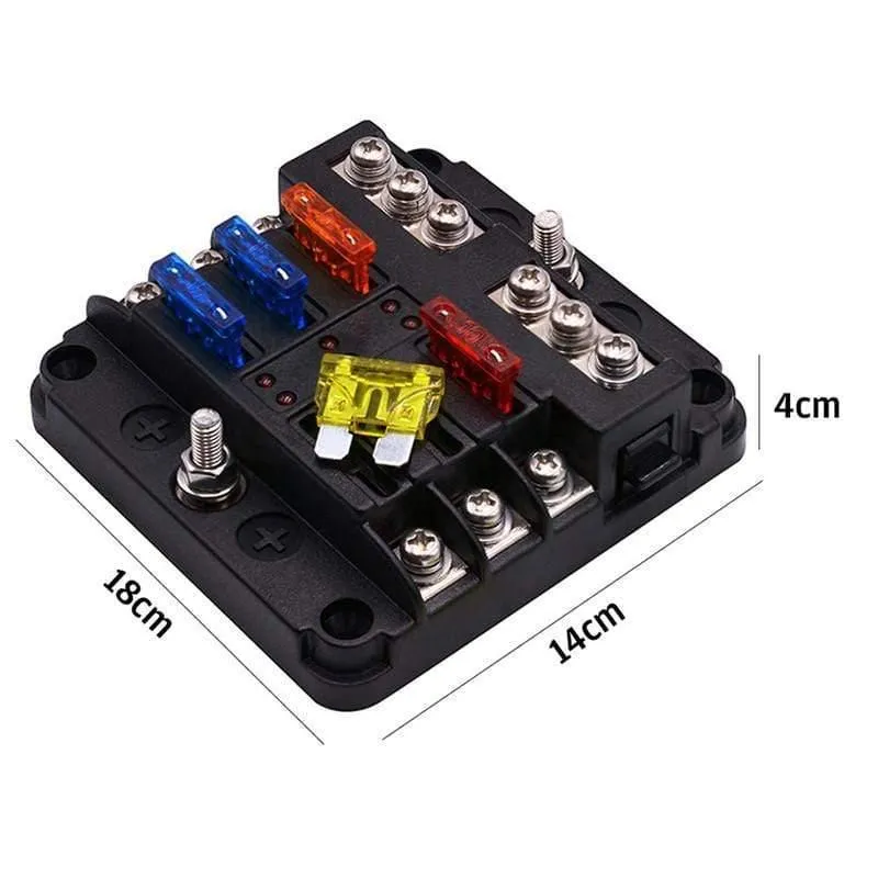 6Way 12V 24V Auto Car Stromverteilungsblatt Sicherungshalter Box Block Panel Board Sicherungskasten mit LED-Anzeige 1 in und 6 out