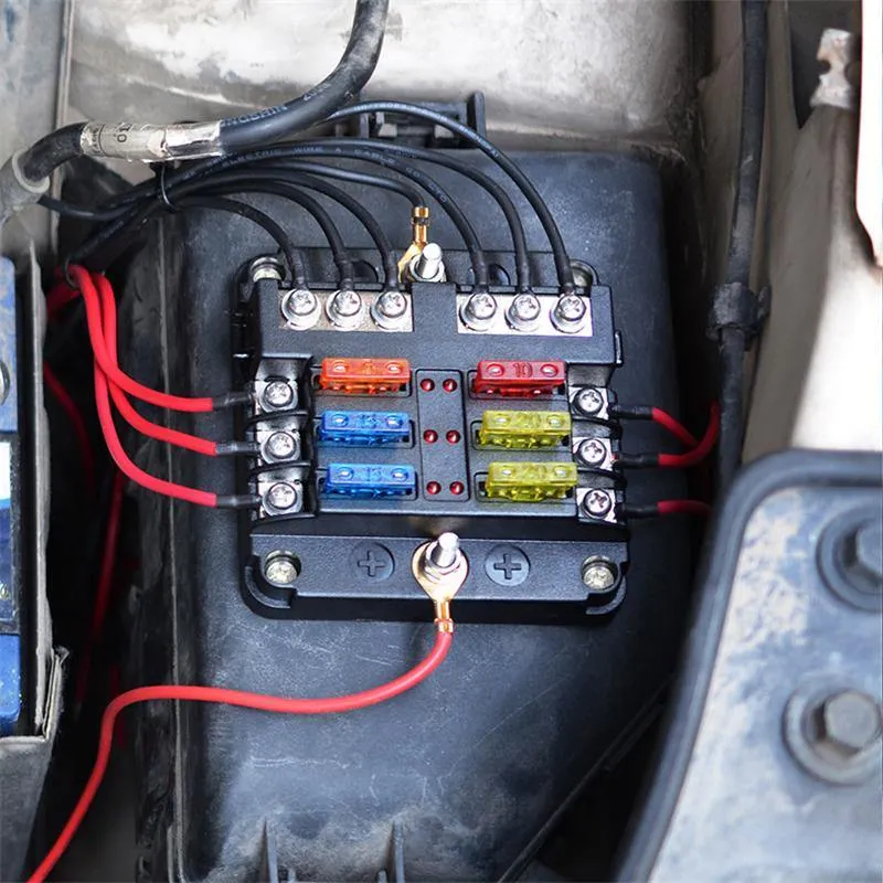 6Way 12V 24V Auto Car Stromverteilungsblatt Sicherungshalter Box Block Panel Board Sicherungskasten mit LED-Anzeige 1 in und 6 out