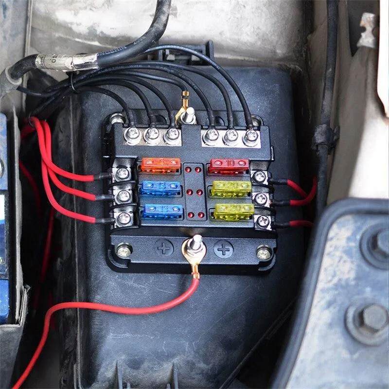 6Way 12V 24V Auto Car Stromverteilungsblatt Sicherungshalter Box Block Panel Board Sicherungskasten mit LED-Anzeige 1 in und 6 out