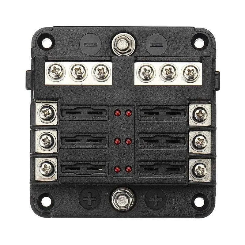 6Way 12V 24V Auto Car Stromverteilungsblatt Sicherungshalter Box Block Panel Board Sicherungskasten mit LED-Anzeige 1 in und 6 out