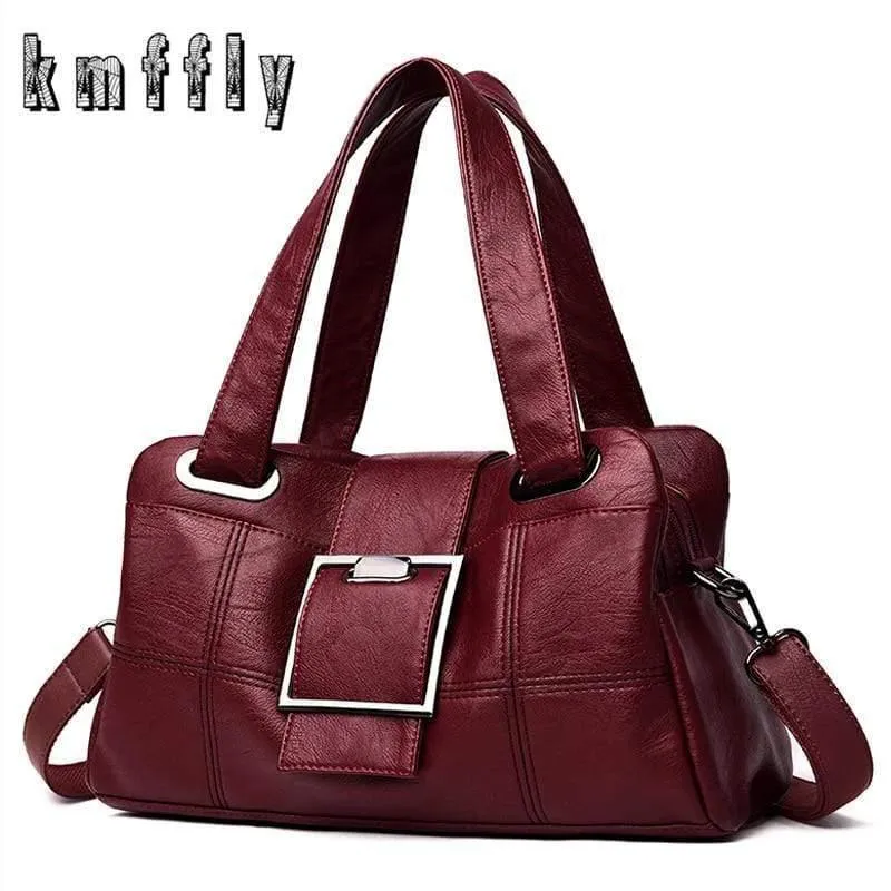Vintage Plaid Damen Leder Handtaschen Weiches Leder Weibliche Umhängetaschen Designer Damen