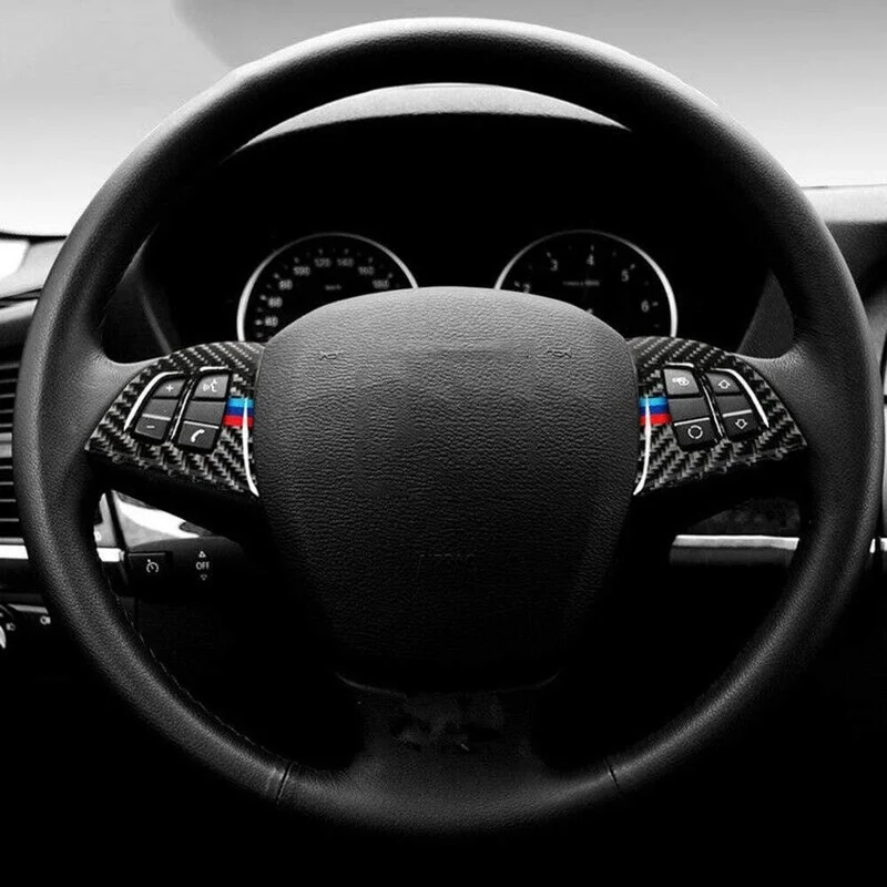 2Pcs Auto Lenkrad Taste Trim Aufkleber Für BMW X5 E70 2008-2013 Zubehör Teile Fahrzeuge Innenleisten auto Aufkleber