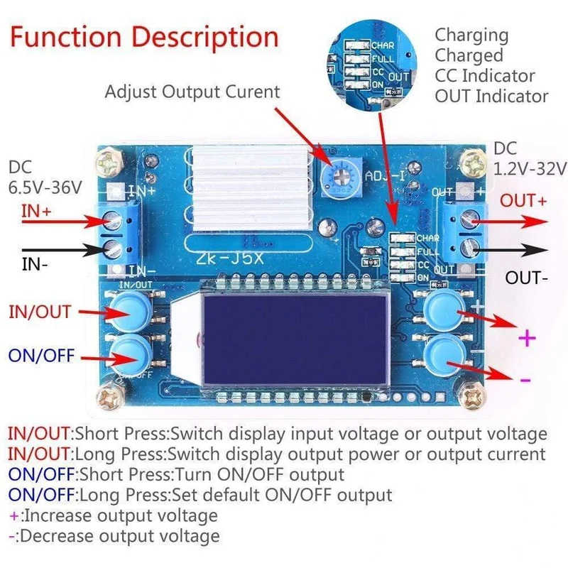 Abwärtswandler DC-DC 1.2-32 V 5A Konstantspannung Strom LCD-Digitalanzeige Einstellbare Buck-Stromversorgungsmodulplatine