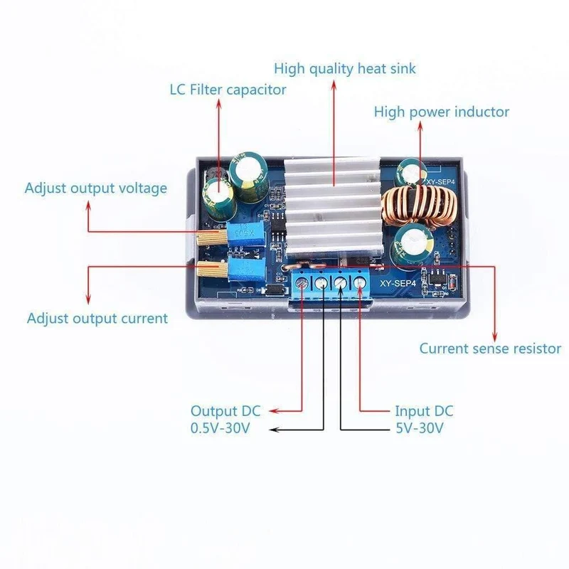Step UP / Down Boost Buck Spannungsregler Wandler Solaraufladung Automatisch einstellbares Stromversorgungsmodul 35W mit Gehäuse