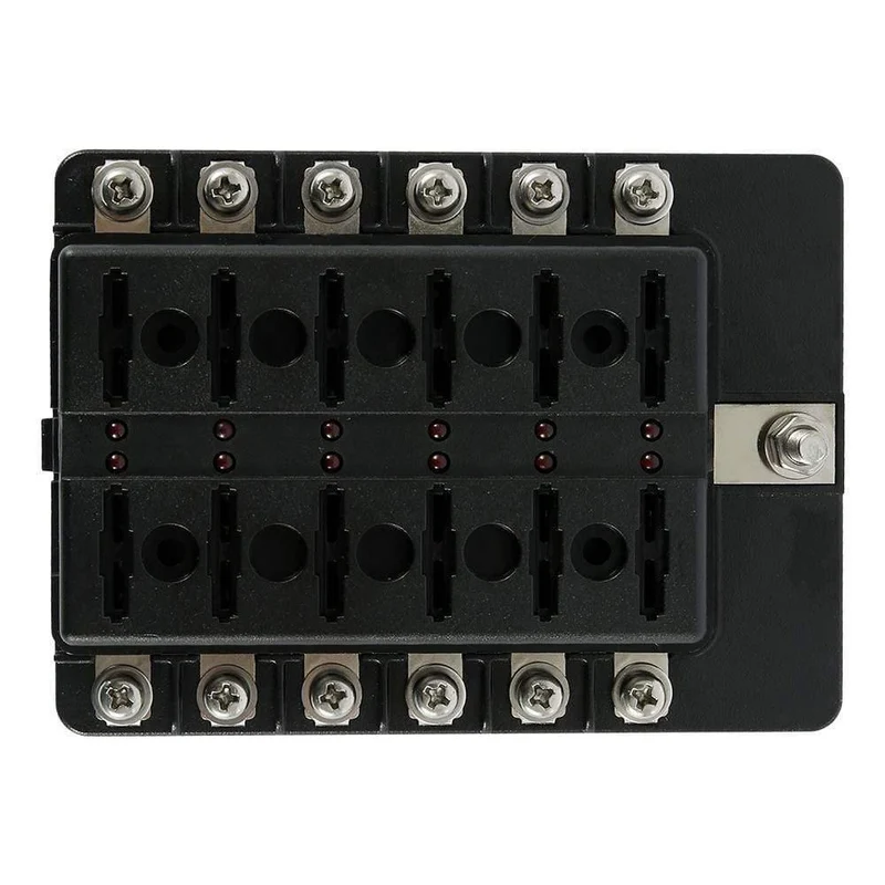 12-Wege-Sicherungskasten mit Minuspol, Halterblock für Flachsicherungen mit LED-Anzeige für Boot, Van, Auto, LKW, Marine