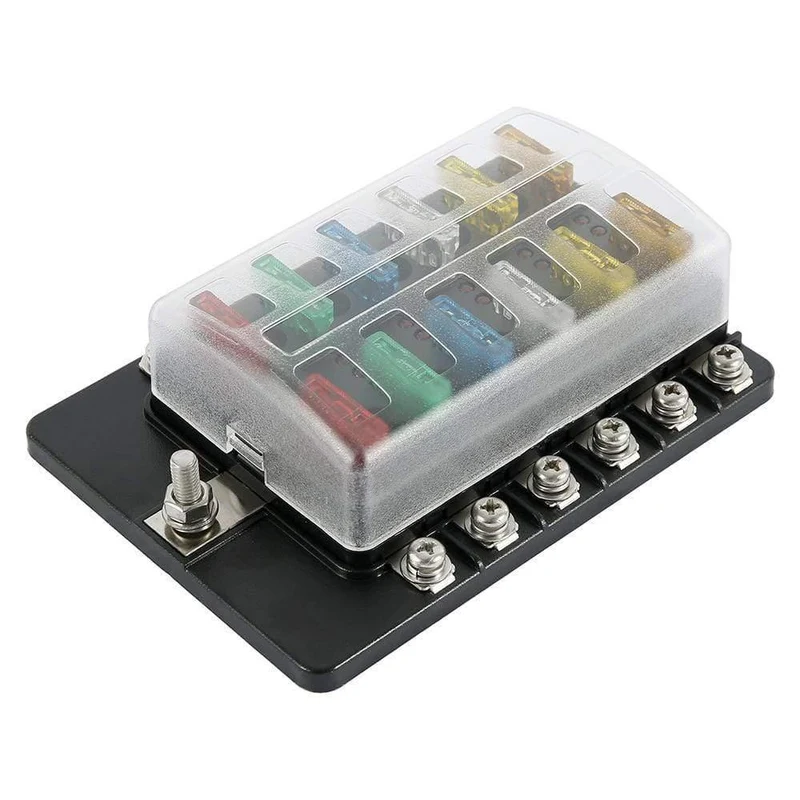 12-Wege-Sicherungskasten mit Minuspol, Halterblock für Flachsicherungen mit LED-Anzeige für Boot, Van, Auto, LKW, Marine