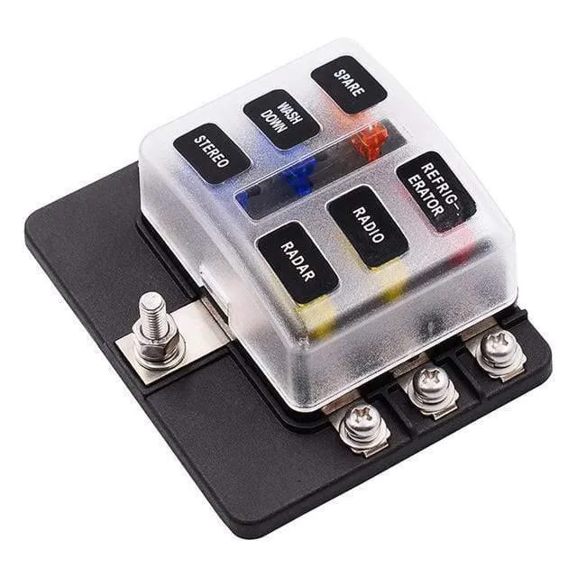 Sicherungskastenhalter für Flachsicherungen, 12 V, 32 V, für Auto, Boot, Marine, Caravan, Trike, Auto-Sicherungsblöcke mit LED-Anzeige, Warnleuchte, 6/8/10/12-Wege