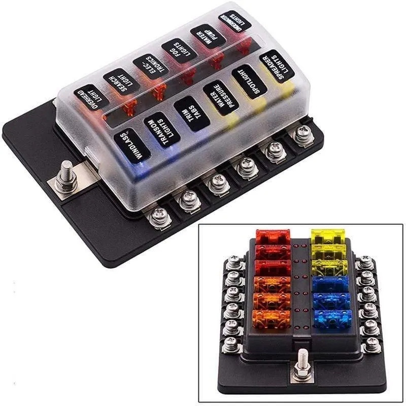 Sicherungskastenhalter für Flachsicherungen, 12 V, 32 V, für Auto, Boot, Marine, Caravan, Trike, Auto-Sicherungsblöcke mit LED-Anzeige, Warnleuchte, 6/8/10/12-Wege