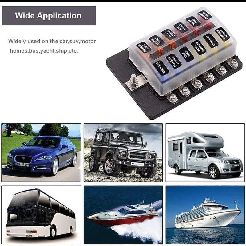 Sicherungskastenhalter für Flachsicherungen, 12 V, 32 V, für Auto, Boot, Marine, Caravan, Trike, Auto-Sicherungsblöcke mit LED-Anzeige, Warnleuchte, 6/8/10/12-Wege