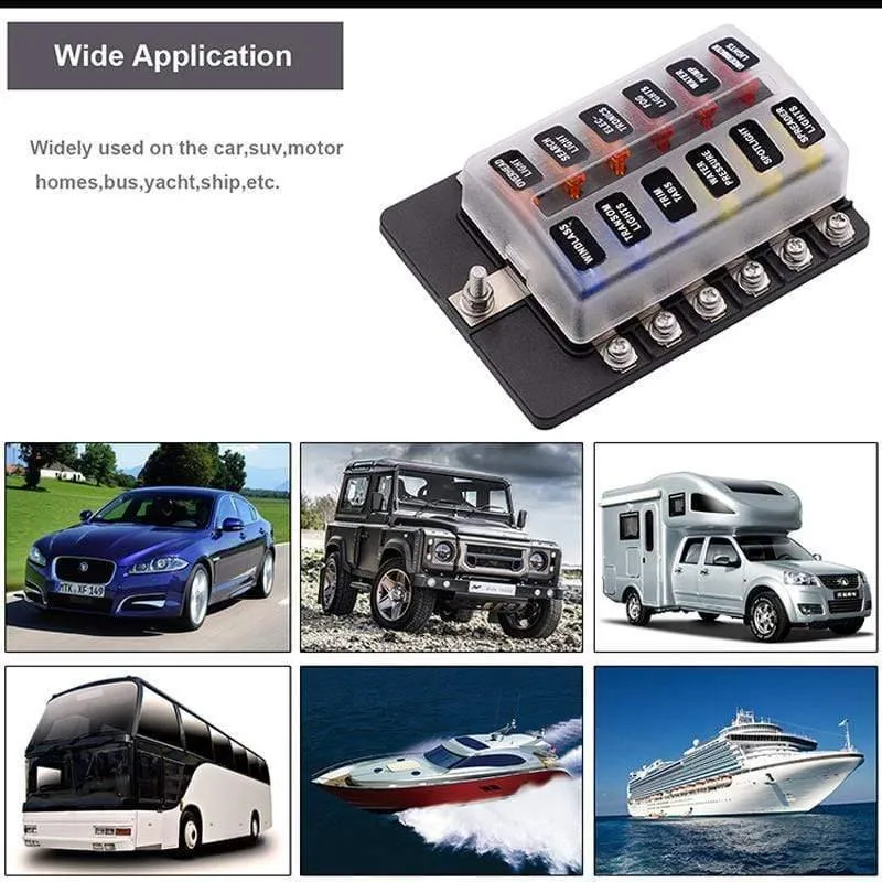 Sicherungskastenhalter für Flachsicherungen, 12 V, 32 V, für Auto, Boot, Marine, Caravan, Trike, Auto-Sicherungsblöcke mit LED-Anzeige, Warnleuchte, 6/8/10/12-Wege