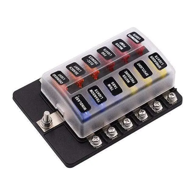 Sicherungskastenhalter für Flachsicherungen, 12 V, 32 V, für Auto, Boot, Marine, Caravan, Trike, Auto-Sicherungsblöcke mit LED-Anzeige, Warnleuchte, 6/8/10/12-Wege