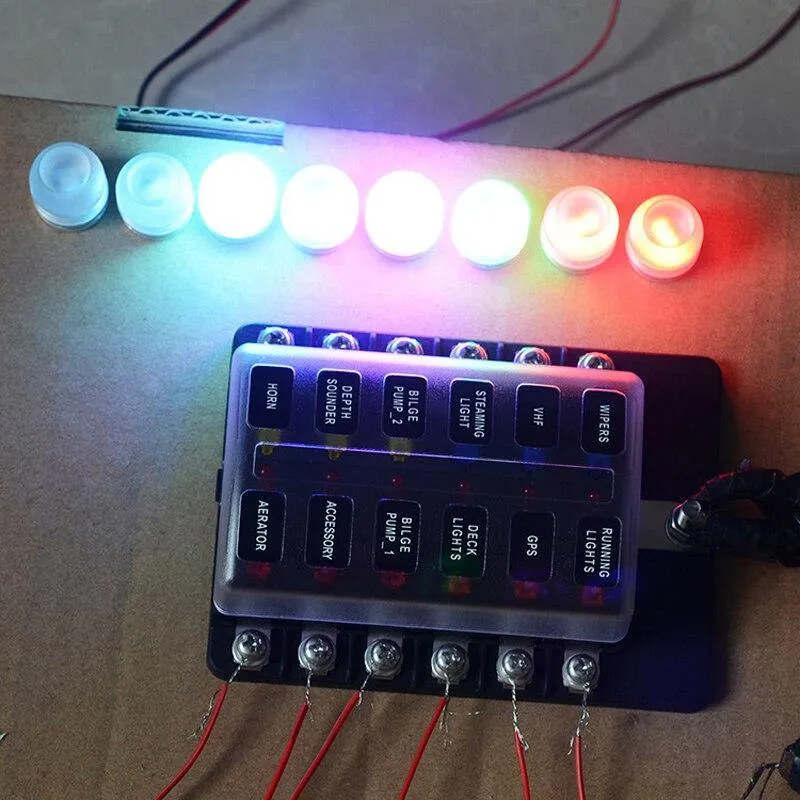 Sicherungskastenhalter für Flachsicherungen, 12 V, 32 V, für Auto, Boot, Marine, Caravan, Trike, Auto-Sicherungsblöcke mit LED-Anzeige, Warnleuchte, 6/8/10/12-Wege