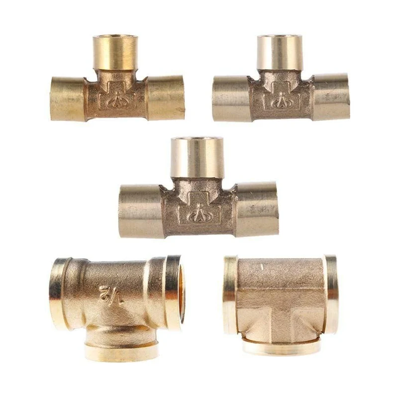 3-Wege-T-Stück T Typ 1/8 "1/4" 3/8 "1/2" 3/4 "BSP-Innengewinde Messingrohr-Anschlussadapter-Kupplungsanschluss für Luft Wasser Kraftstoff Gas