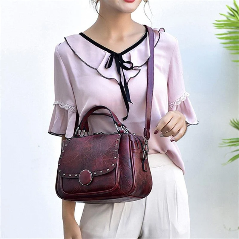 Mode PU Leder Umhängetasche Damenhandtasche Damen Umhängetaschen Niet Female Messenger