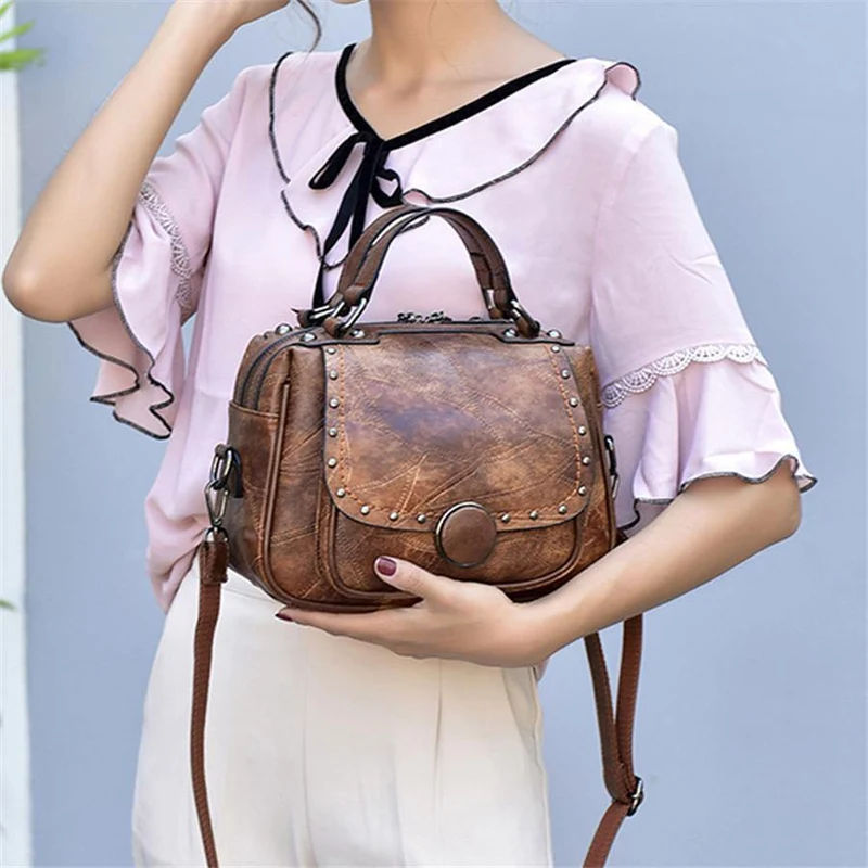 Mode PU Leder Umhängetasche Damenhandtasche Damen Umhängetaschen Niet Female Messenger