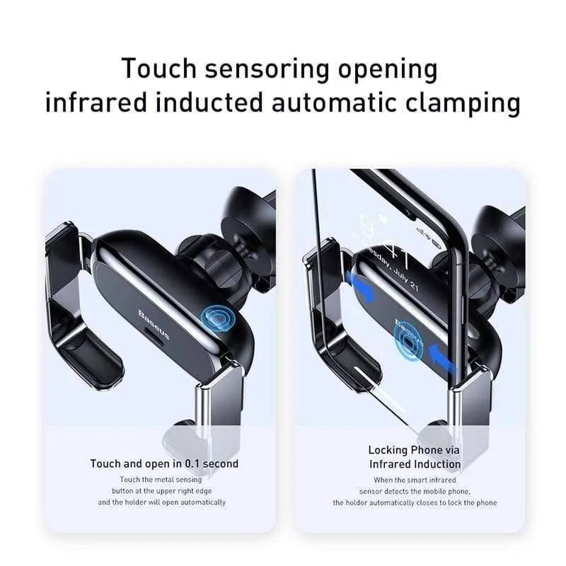 Baseus Mini Automatic Clamping Autotelefonhalter für iPhone Kein kabelloses Laden Lüftungshalterung Autohalter für Samsung Xiaomi