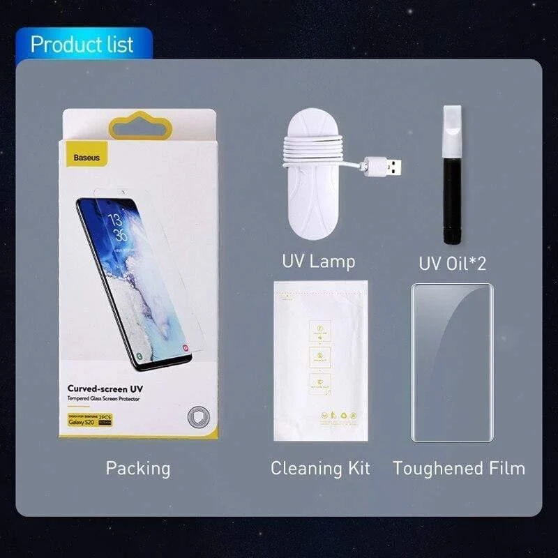 Baseus 2 Stück UV-gehärtetes Glas für Samsung Galaxy S20 Displayschutzfolie, vollständig gebogenes Schutzglas für Galaxy S20 Plus Ultra