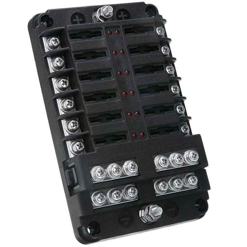1 Set DC 32V 100A 12-Wege-Sicherungskastenblockhalter ATC ATO Blade LED-Sicherungskasten mit Schrauben und Etiketten für Car Marine Caravan