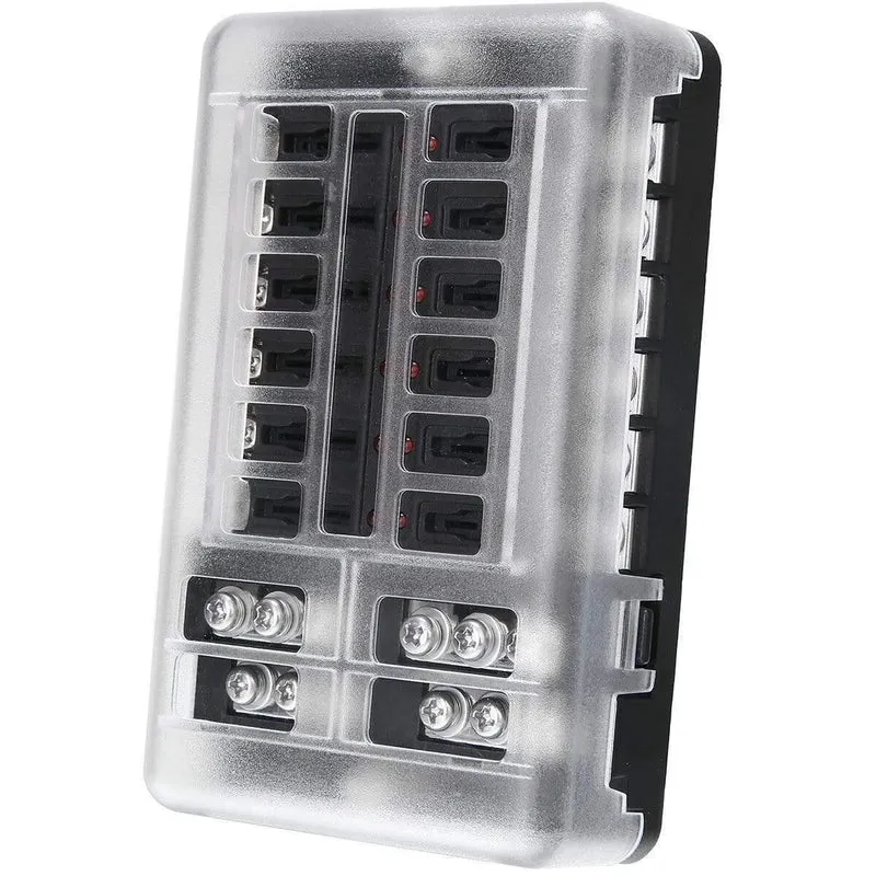 1 Set DC 32V 100A 12-Wege-Sicherungskastenblockhalter ATC ATO Blade LED-Sicherungskasten mit Schrauben und Etiketten für Car Marine Caravan