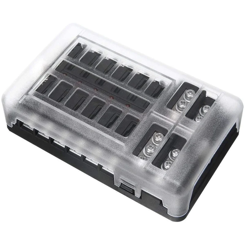 1 Set DC 32V 100A 12-Wege-Sicherungskastenblockhalter ATC ATO Blade LED-Sicherungskasten mit Schrauben und Etiketten für Car Marine Caravan