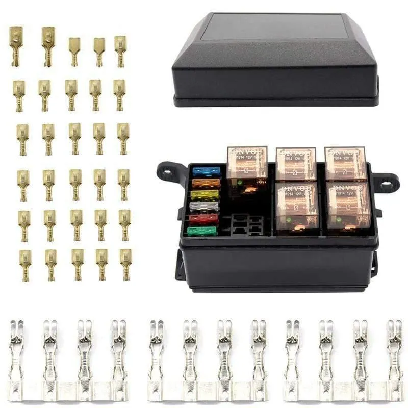 VODOOL Universal DC 12V Auto Marineboot 6-Wege Relais + 6-Slot ATO / ATC Blade Sicherungshalter Box Block Auto Auto Ersatzteile Sicherungen