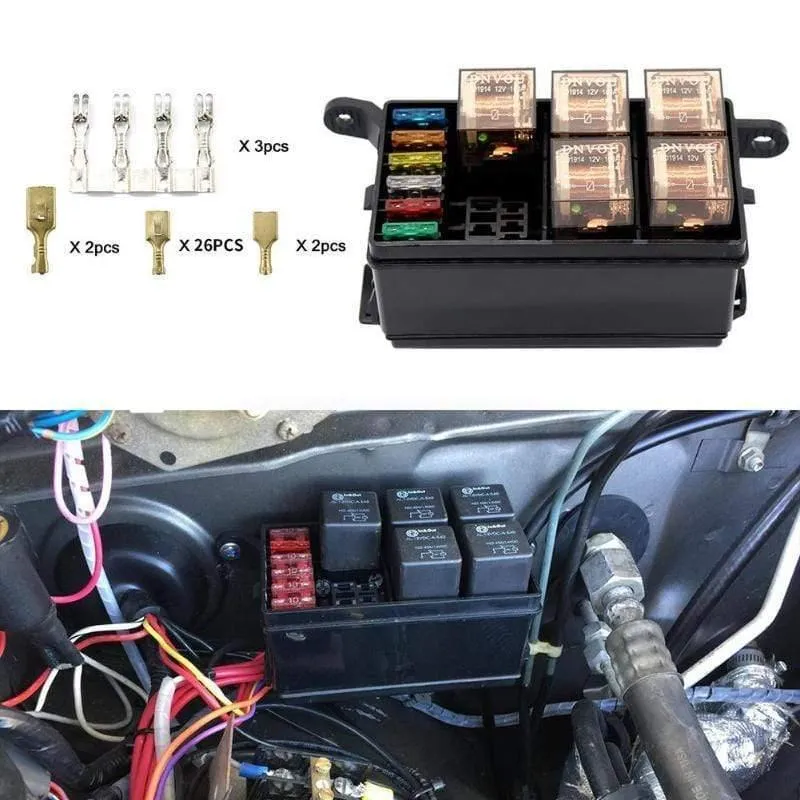 VODOOL Universal DC 12V Auto Marineboot 6-Wege Relais + 6-Slot ATO / ATC Blade Sicherungshalter Box Block Auto Auto Ersatzteile Sicherungen