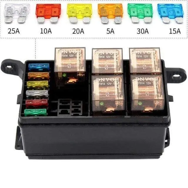 VODOOL Universal DC 12V Auto Marineboot 6-Wege Relais + 6-Slot ATO / ATC Blade Sicherungshalter Box Block Auto Auto Ersatzteile Sicherungen