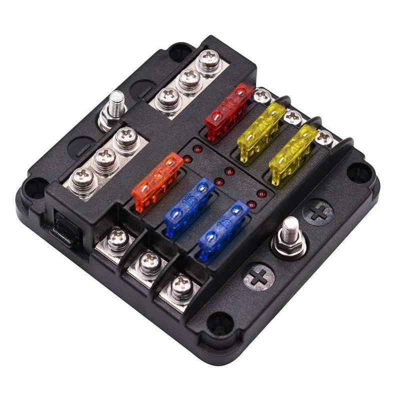 Sicherungskasten mit Minuspol-Sicherungshalter, 6/12-Wege-Sicherungshalter mit LED-Anzeige für Boot, Van, Auto, LKW, Marine