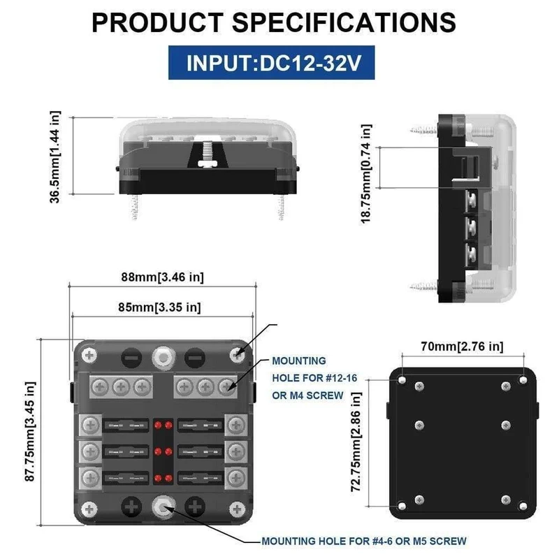 Sicherungskasten mit Minuspol-Sicherungshalter, 6/12-Wege-Sicherungshalter mit LED-Anzeige für Boot, Van, Auto, LKW, Marine
