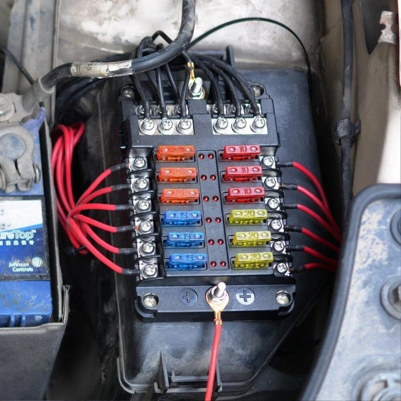 Sicherungskasten mit Minuspol-Sicherungshalter, 6/12-Wege-Sicherungshalter mit LED-Anzeige für Boot, Van, Auto, LKW, Marine