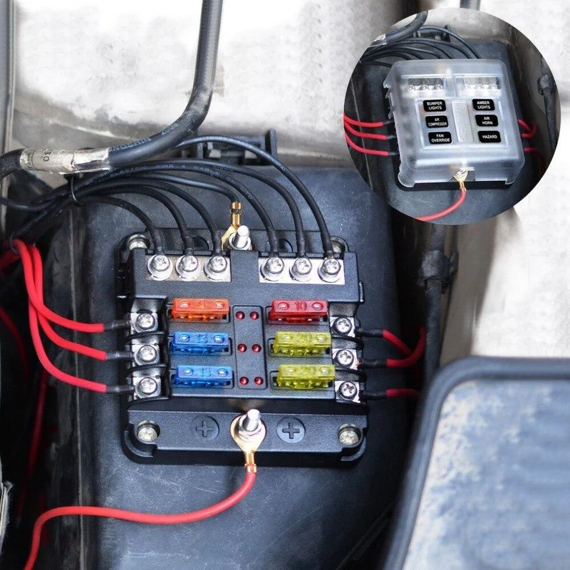 Sicherungskasten mit Minuspol-Sicherungshalter, 6/12-Wege-Sicherungshalter mit LED-Anzeige für Boot, Van, Auto, LKW, Marine