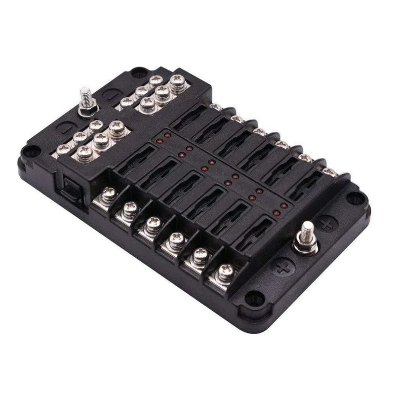 Sicherungskasten mit Minuspol-Sicherungshalter, 6/12-Wege-Sicherungshalter mit LED-Anzeige für Boot, Van, Auto, LKW, Marine
