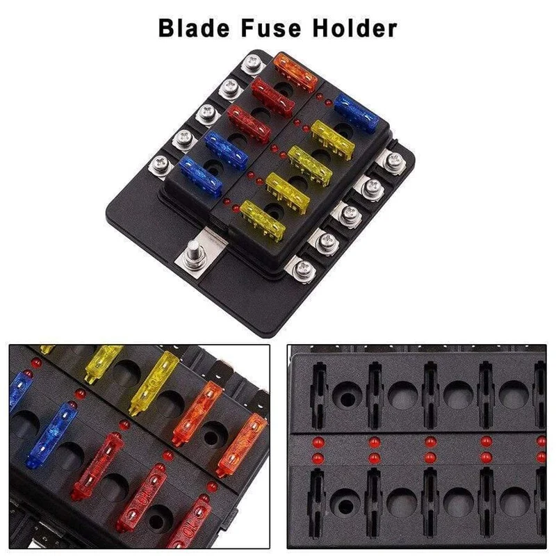 Universal 10-Wege-Auto Standard Blade Sicherungskastenhalter Block LED-Anzeige 5/10/15 / 20A