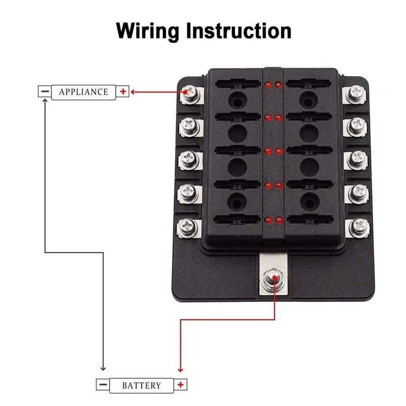 Universal 10-Wege-Auto Standard Blade Sicherungskastenhalter Block LED-Anzeige 5/10/15 / 20A