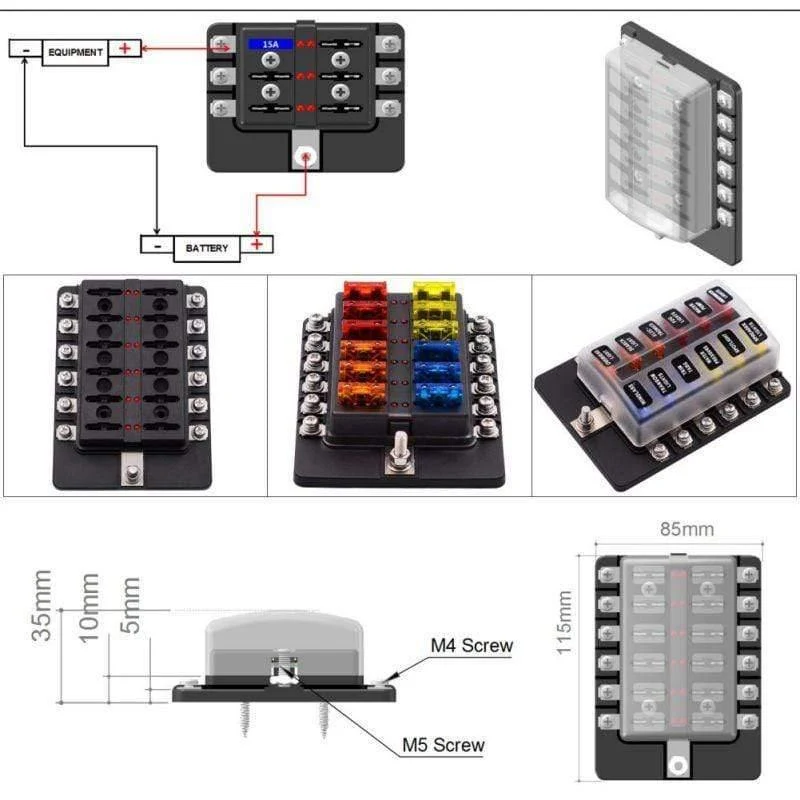 12-Wege-Sicherungskastenhalter mit Sicherungshalter, 12 V, 24 V, für Auto, Boot, Marine, Caravan, Trike, Auto-Sicherungsblöcke mit LED-Anzeige, Warnleuchte