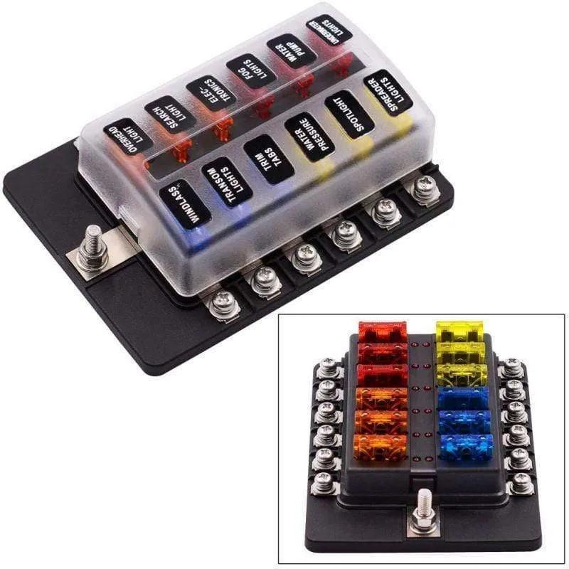 12-Wege-Sicherungskastenhalter mit Sicherungshalter, 12 V, 24 V, für Auto, Boot, Marine, Caravan, Trike, Auto-Sicherungsblöcke mit LED-Anzeige, Warnleuchte