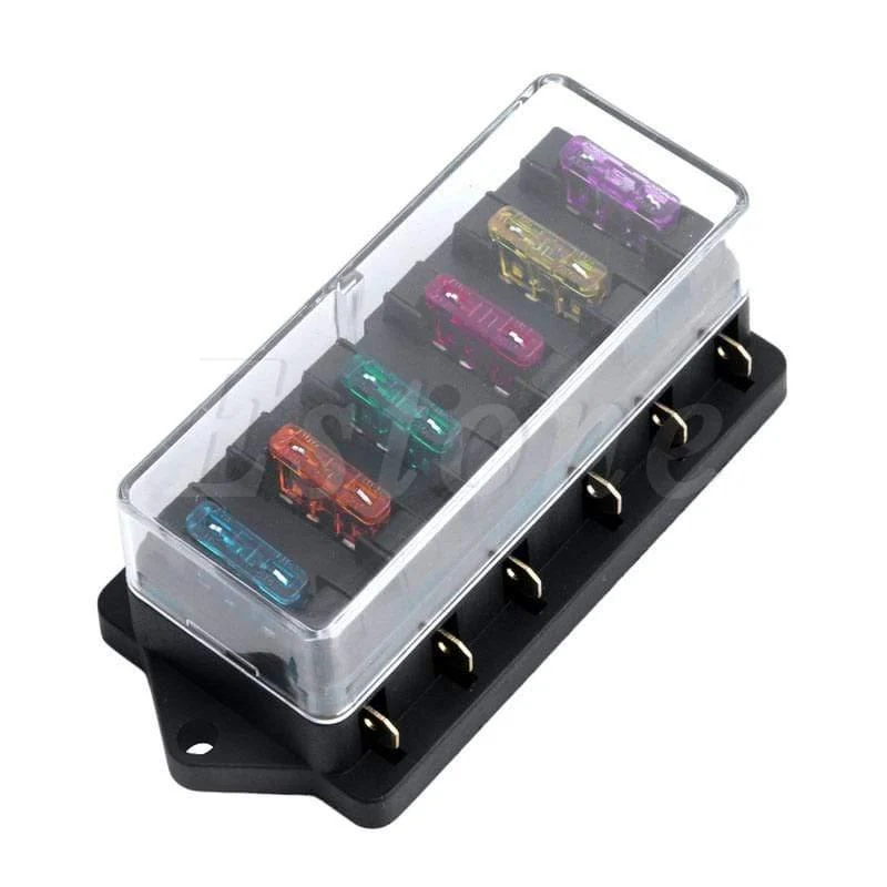 DC 12V/24V Auto 6 Wege Schaltung Standard ATO Blade Fuse Box Block Halter mit 6 Sicherungen