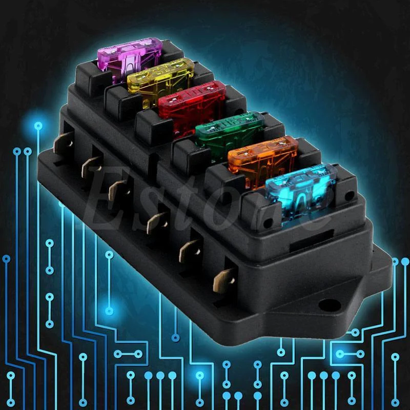 DC 12V/24V Auto 6 Wege Schaltung Standard ATO Blade Fuse Box Block Halter mit 6 Sicherungen