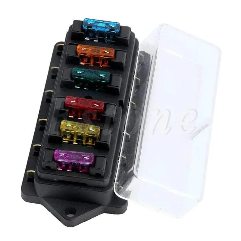 DC 12V/24V Auto 6 Wege Schaltung Standard ATO Blade Fuse Box Block Halter mit 6 Sicherungen