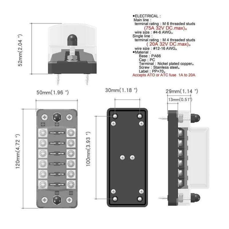 6 Way Blade Fuse Halter Box Auto Block Fall Mit Schraube Mutter Terminal Für 12-32V Auto Lkw Fahrzeug marine Boot Wohnmobil Heißer Verkauf