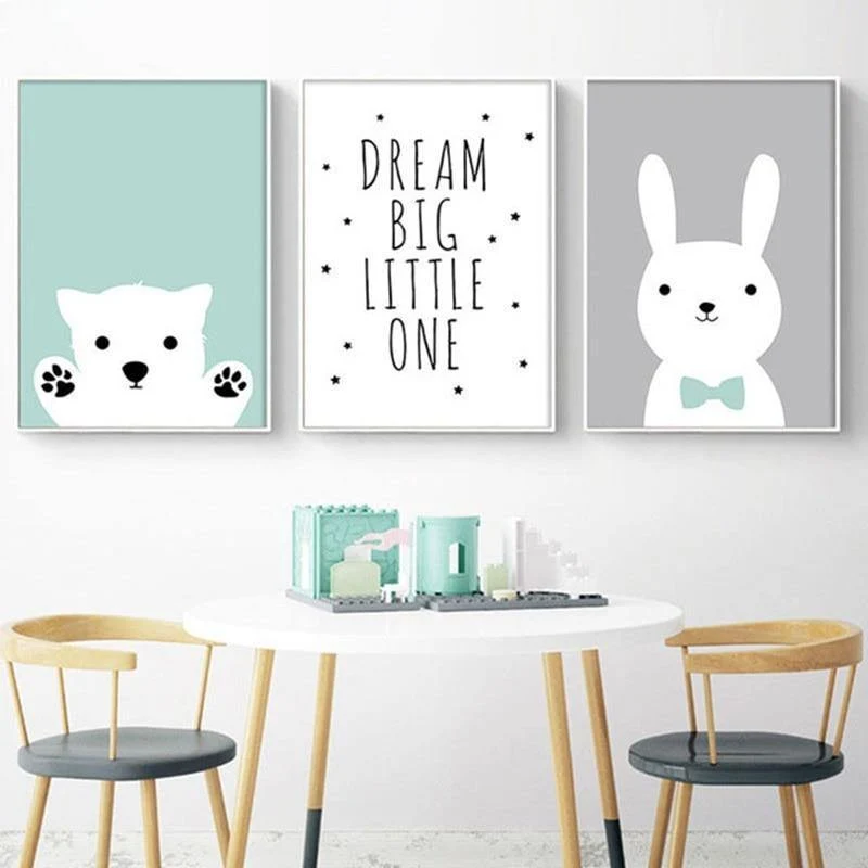 Nordic Bär Kaninchen Poster und Drucke Wald Tier Cartoon Leinwand Malerei Kindergarten Wand Kunst Bild Kinderzimmer Dekoration