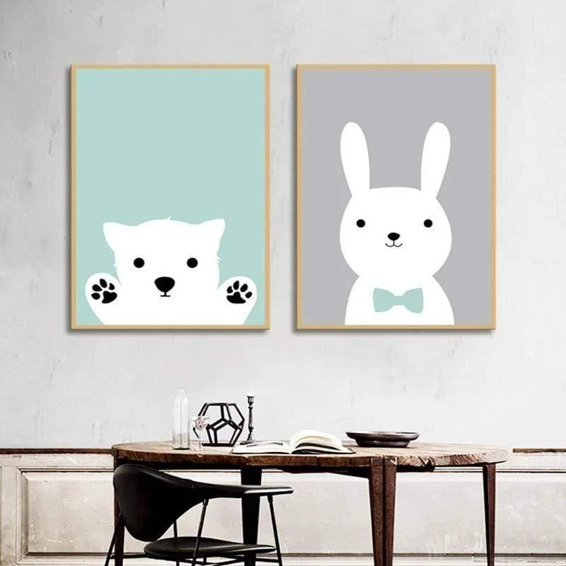 Nordic Bär Kaninchen Poster und Drucke Wald Tier Cartoon Leinwand Malerei Kindergarten Wand Kunst Bild Kinderzimmer Dekoration