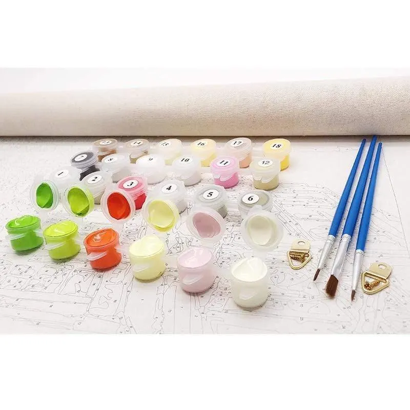 Gerahmte DIY Malen nach Zahlen Landschaft Kit Acrylfarbe auf Leinwand moderne Wandkunst Bild von Zahlen für Wohnzimmer