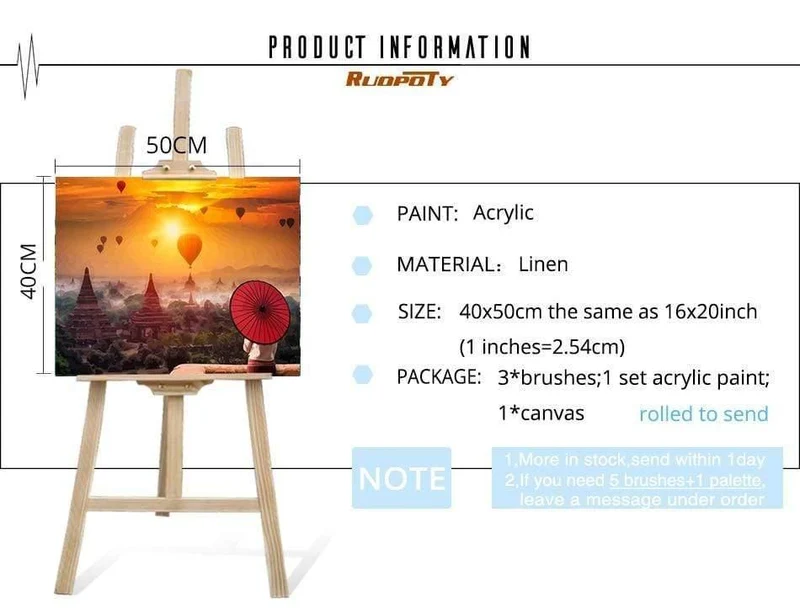 Gerahmte DIY Malen nach Zahlen Landschaft Kit Acrylfarbe auf Leinwand moderne Wandkunst Bild von Zahlen für Wohnzimmer