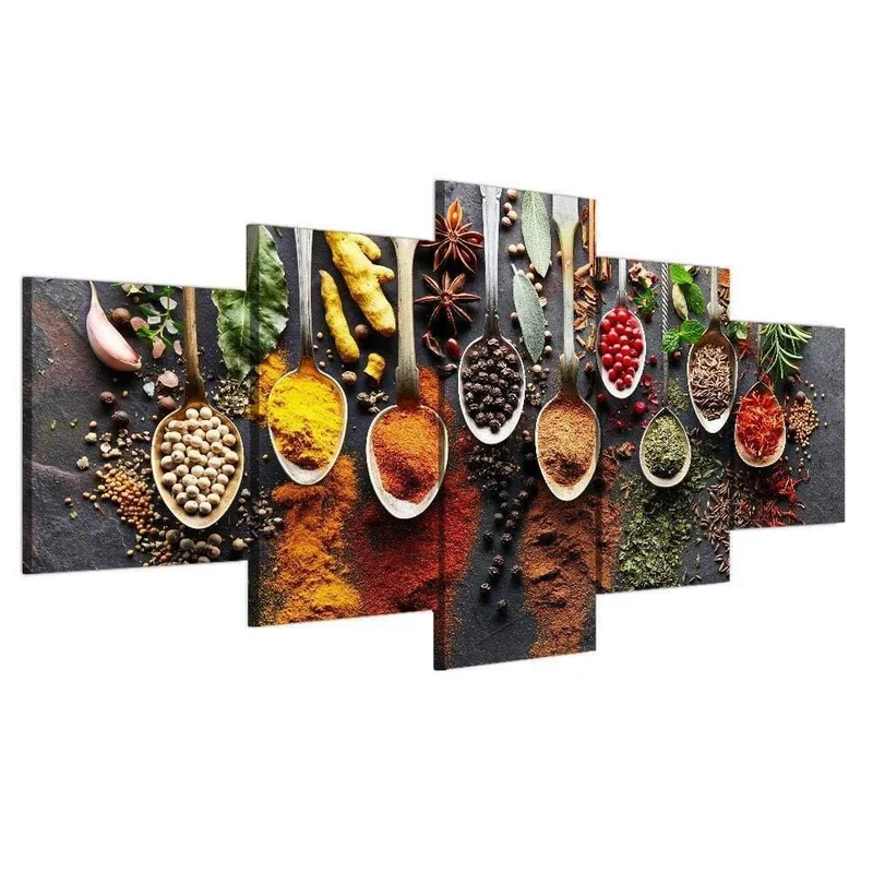 5 Stück Küche Essen Leinwand Malerei Essen Bild Wandbild 5 Panels Gewürze Wohnzimmer Wandkunst Wandbilder F2381