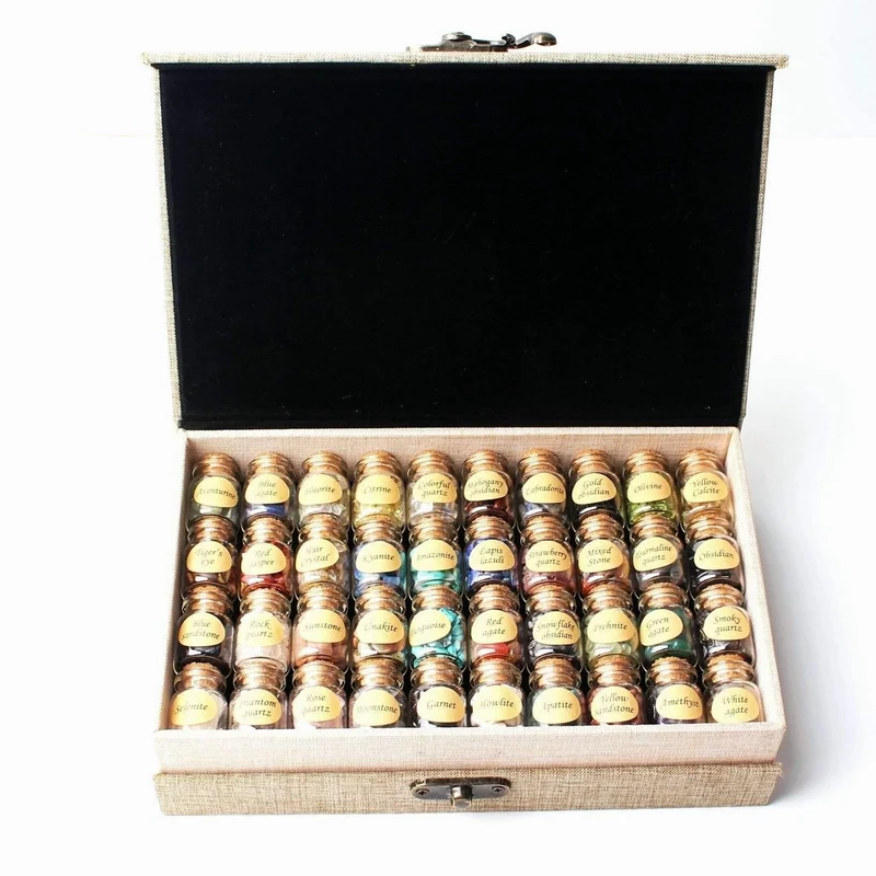 1 Satz / 40 Stücke Natürlichen Kristall Wishing Flaschen Edelstein Natürlichen Quarz Chip Kies Reiki Geburtstagsgeschenk Mit einer Box