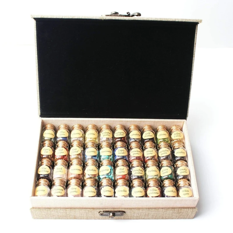 1 Satz / 40 Stücke Natürlichen Kristall Wishing Flaschen Edelstein Natürlichen Quarz Chip Kies Reiki Geburtstagsgeschenk Mit einer Box